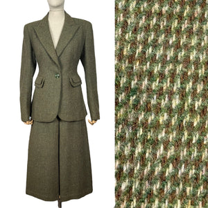 Original 1940’s Green, Brown and Cream Tweed Suit with Green Button Fastener - Bust 38