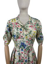 Load image into Gallery viewer, Original 1950&#39;s Pretty Pink, Yellow, Blue and Green Floral Day Dress in Artificial Silk - Bust 36 *
