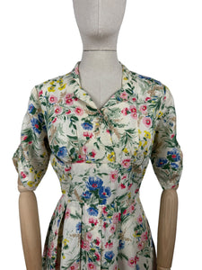 Original 1950's Pretty Pink, Yellow, Blue and Green Floral Day Dress in Artificial Silk - Bust 36 *