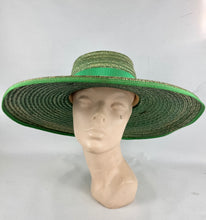 Load image into Gallery viewer, Original 1950’s Hudson Bay Large Green Straw Sun Hat with Grosgrain Trim

