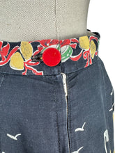 Load image into Gallery viewer, Original 1950&#39;s Black, Green and Red Novelty Print Spanish Flamenco Skirt - Waist 29 *
