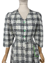 Load image into Gallery viewer, Reproduction Volup 1940's Cotton Day Dress in Black and White Check with Green Buttons and trim - Bust 40 42
