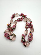 Load image into Gallery viewer, Original 1930&#39;s Art Deco Pressed Glass Flower Necklace in Pink and Yellow with Clear Paste
