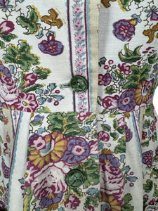 Original 1940's Thick Cotton Floral Stripe Sleeveless Chore Dress by Ritchwear - Bust 38 39