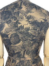 Load image into Gallery viewer, Original 1950&#39;s Petite Fit Black and Brown Floral Print Sleeveless Day Dress - Bust 32 34

