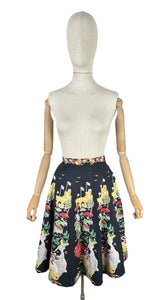 Original 1950's Black, Green and Red Novelty Print Spanish Flamenco Skirt - Waist 29 *
