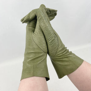 Original 1940's Sage Green Kid Leather Gloves *