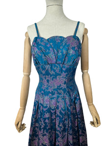 Stunning Original 1950's Sidney Smith Evening Dress in Blue, Pink and Green - Bust 36 *