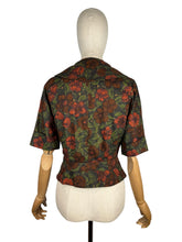 Load image into Gallery viewer, Original 1950's Cropped Cotton Jacket in Green, Brown and Rust Floral Print - Bust 34 35
