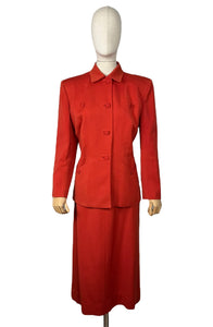 Original 1940's Lightweight Red Wool Suit by Strauss-Hirshberg's - Bust 40