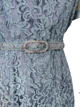 Load image into Gallery viewer, Original 1950's Lavender Blue Lace Dress, Bolero and Jacket Set by Mynette - Bust 38
