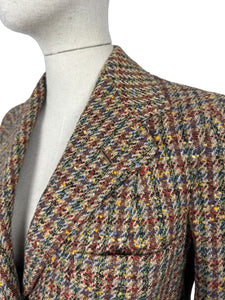 Original 1930's Single Breasted Walking Suit in Brown, Red, Green, Blue and Mustard Tweed - Bust 38