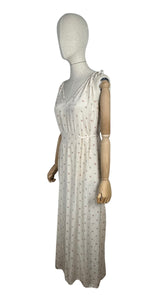 Original 1930’s Pure Silk Nightdress with Teeny Pink and Blue Floral Rose Print - Bust 34
