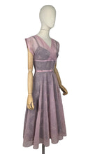 Load image into Gallery viewer, Original 1950's Pink Belted Nylon Day Dress with Floral Flock Print - Bust 34 36 *
