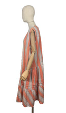 Load image into Gallery viewer, Original 1920&#39;s Volup Stripe Cotton and Lace Dress in White, Black and Orange - Bust 46
