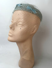 Load image into Gallery viewer, Original 1950's Baby Blue Hat with Face Net and Bow Trim
