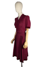 Load image into Gallery viewer, Original 1940's Burgundy Crepe and Velvet Belted Day Dress - Bust 36 38

