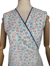 Load image into Gallery viewer, Original 1940's Floral Wraparound Apron in White, Red, Blue and Green - Pretty Pinny - Bust 32 34 36
