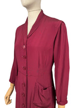 Load image into Gallery viewer, Original 1940's Burgundy Crepe Button Front Day Dress with Pockets by Tweencraft - Bust 34 35
