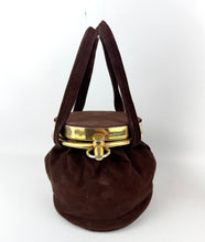Load image into Gallery viewer, Original 1940&#39;s Chocolate Brown Suede Bag with Gold-tone Frame and Clasp
