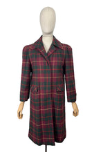 Load image into Gallery viewer, Original 1940&#39;s American Made Wool Plaid Coat in Burgundy, Green and Old Gold - Satin Lined - Bust 34 36

