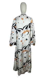 Original Vintage 1960's 1970's White, Black and Orange Robe with Novelty Umbrella Print - Bust 34 36