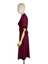 Load image into Gallery viewer, Original 1940's Burgundy Crepe and Velvet Belted Day Dress - Bust 36 38
