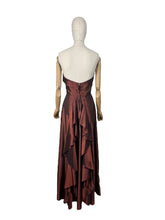 Load image into Gallery viewer, Original 1940's Full Length Evening Dress in Bronzed Maroon Artificial Silk - Bust 36
