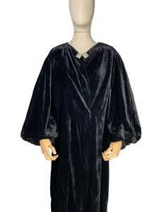 Original 1930’s Black Velvet Opera Coat by Peter Jones J Lewis with Incredible Pleated Shoulders and Balloon Sleeves - Bust 38 40 *