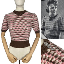 Load image into Gallery viewer, Reproduction 1940&#39;s Waffle Stripe Jumper in Chocolate Brown, Pale Pink and Cream - Bust 33 34 35
