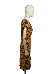 Original 1950’s Orange and Black Floral Cotton Wiggle Dress *