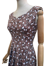 Load image into Gallery viewer, Original 1950's White and Brown Novelty Print Pine Cone Dress and Jacket Set - Bust 34
