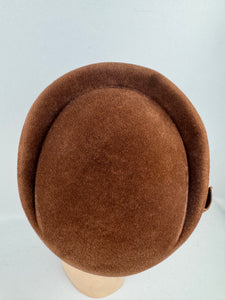 Original 1950’s Warm Brown Felt Hat with Wide Grosgrain Ribbon Trim by Jacoll