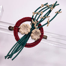 Load image into Gallery viewer, Original 1940&#39;s Red, White and Green Wartime Make Do and Mend Wire Brooch with Buttons and Floral Spray
