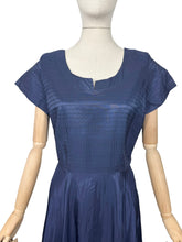 Load image into Gallery viewer, Original 1950's Midnight Blue Taffeta Seamed Cocktail Dress - Bust 36 37 *
