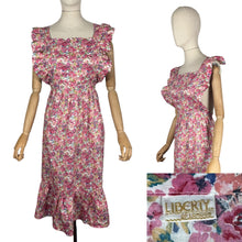 Load image into Gallery viewer, Vintage Liberty Tana Lawn Cotton Apron with Roses Print in Pink, Apricot and Blue
