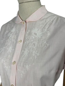 Original 1950's Baby Pink Fine Cotton Blouse with White Embroidery - Bust 36 *