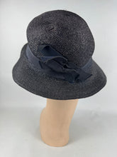 Load image into Gallery viewer, Original 1930’s Fine Navy Straw Hat with Pretty Red and White Floral Trim *
