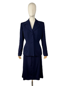 Original 1940's Navy Medium Weight Wool Suit by FORSTMANN - Bust 38 *