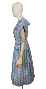 Original 1950’s Carolyn North Purple and Green Plaid Day Dress - Bust 36