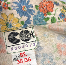 Load image into Gallery viewer, Original 1940's CC41 Floral Cotton House Dress in Green, Blue, Orange and Yellow - Bust 40”
