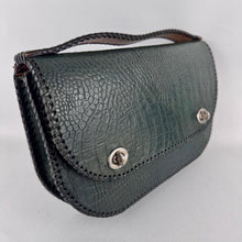 Load image into Gallery viewer, Original 1940’s Dark Green Mock Croc Leather Handbag
