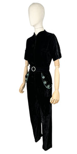 Original 1940's Black Velvet Beaded Jumpsuit by Robert Rosenfeld - Bust 34