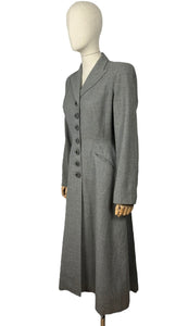 Original 1940's Grey Wool Princess Coat with Gorgeous Back Detail - Bust 36 37