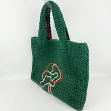 Load image into Gallery viewer, Original 1940&#39;s 1950&#39;s Green Wool Crochet Bag with Pretty Tartan Lining
