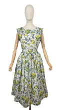 Load image into Gallery viewer, Original 1950's St Michael Classic Nylon Day Dress with Grey and Yellow Roses Print - Bust 40 *
