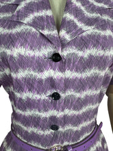 Load image into Gallery viewer, 1940’s 1950’s Horrockses Crisp Cotton Day Dress in Purple, White and Black - Bust 40
