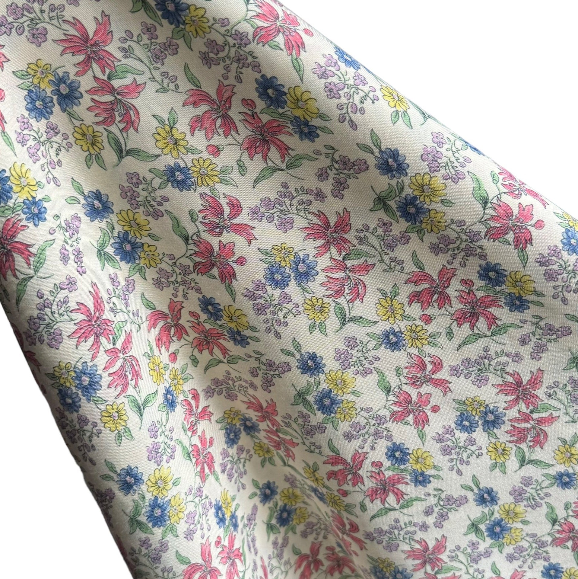 Original 1940's Cream, Blue, Pink, Green and Yellow Cotton Linen  Dressmaking Fabric