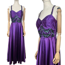 Load image into Gallery viewer, Original 1950&#39;s Purple Satin Evening Dress with Beautiful Sequin Detail - Bust 40 *
