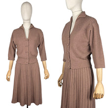 Load image into Gallery viewer, Original 1950's Warm Brown Pure Wool Skirt and Cardigan Knit Set by Kimberly - Bust 36 38 *
